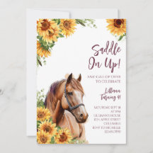 Horse Birthday Party Invitation Sunflowers