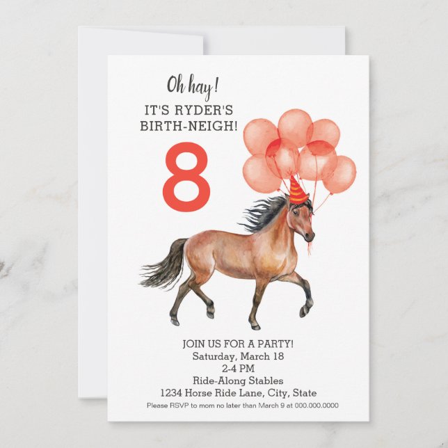 Horse birthday party // Red any age download //  Invitation (Front)