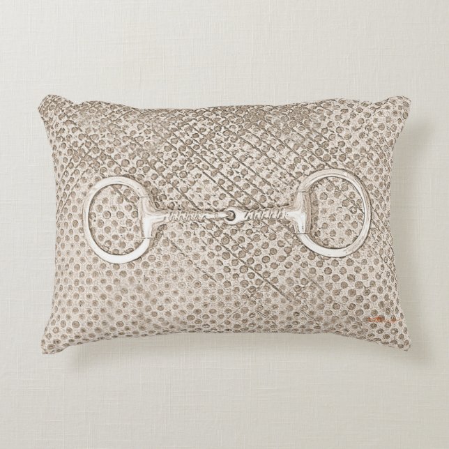 Horse Bit Nuetrals Equestrian Barn Decor Accent Pillow (Front)
