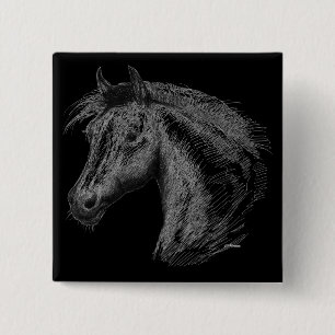 Horse:  Black 2 Inch Square Button