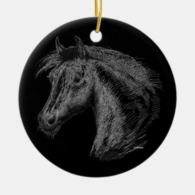 Horse:  Black Ceramic Ornament (Front)