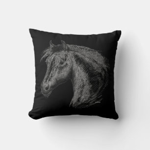 Horse: Black Throw Pillow