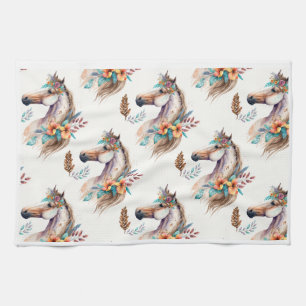Horse boho floral flower seamless pattern kitchen towel