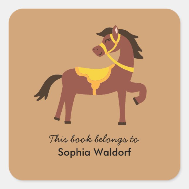 Horse Bookplate Square Sticker (Front)