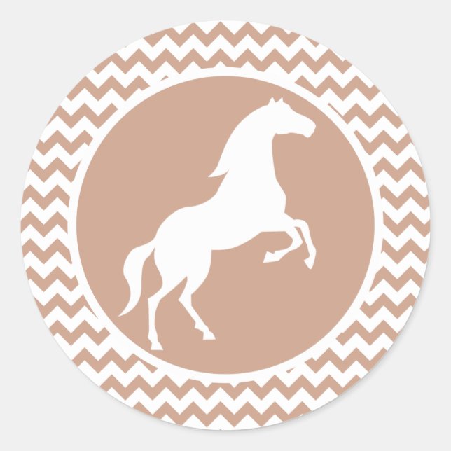 Horse; Brown Chevron Classic Round Sticker (Front)