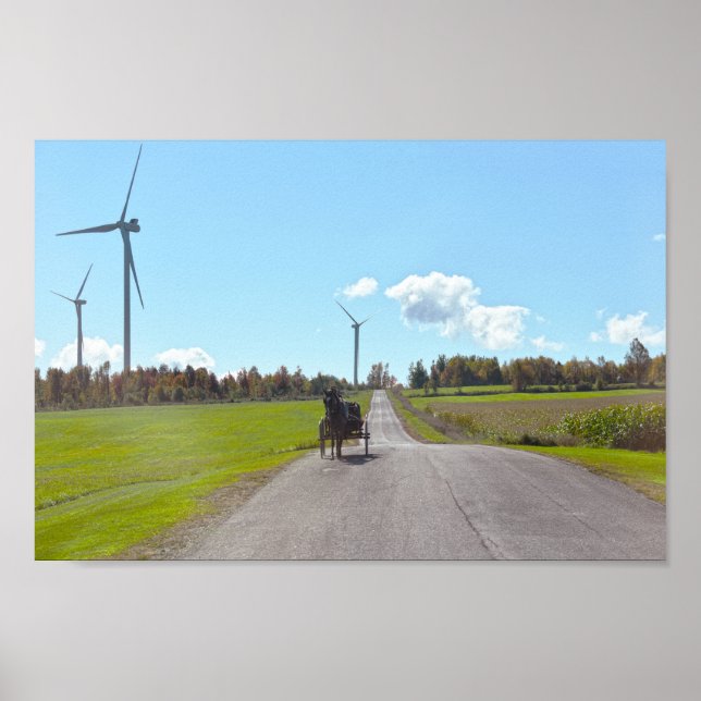 Horse Buggy and Wind Turbines Poster (Front)