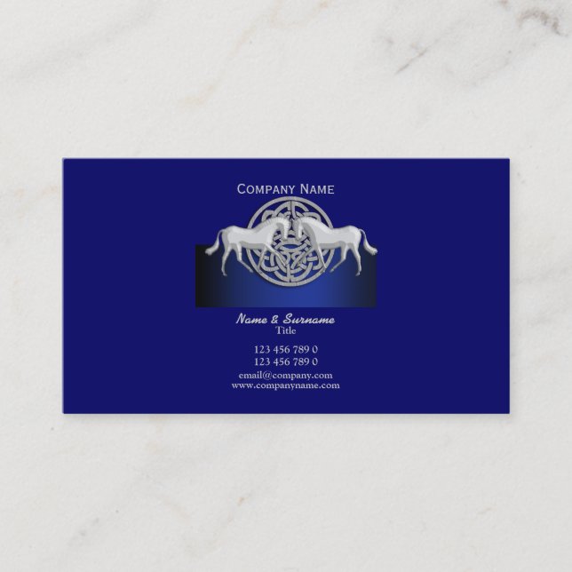 Horse business marketing blue black white celtic business card (Front)