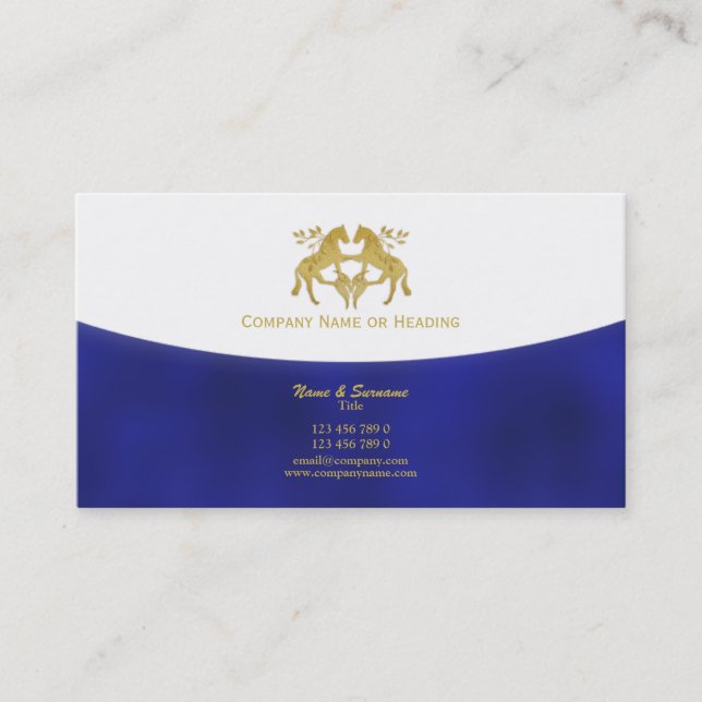 Horse business marketing blue gold business card (Front)