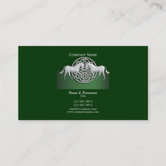 Horse business marketing green white celtic business card (Front)