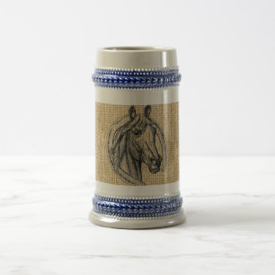 Horse Cameo on Burlap Beer Stein
