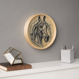 Horse Cameo on Burlap Clock
