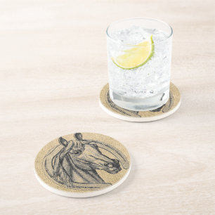 Horse Cameo on Burlap Coaster