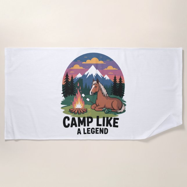 Horse Camp Like a Legend Camping Beach Towel (Front)