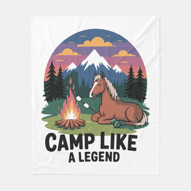 Horse Camp Like a Legend Camping Fleece Blanket (Front)