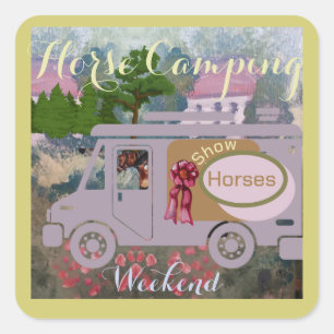 Horse camping country farm square sticker