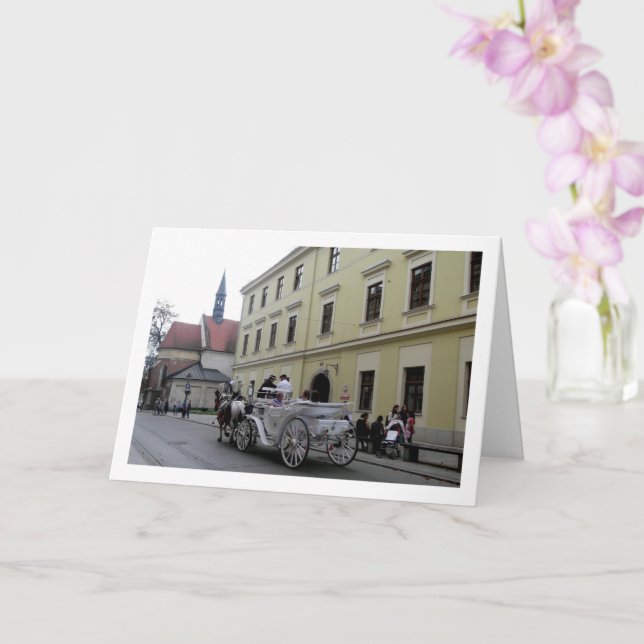 Horse Carriage in Kraków, Poland Card (Orchid)