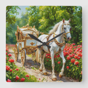 🐎 Horse Carriage Magnificent Vintage  Square Wall Clock