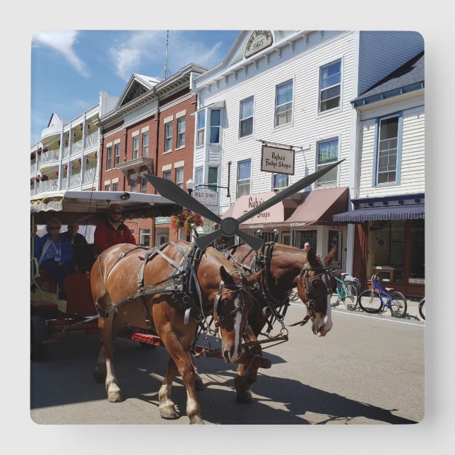 Horse & Carriage on Mackinac Island, Michigan Square Wall Clock (Front)