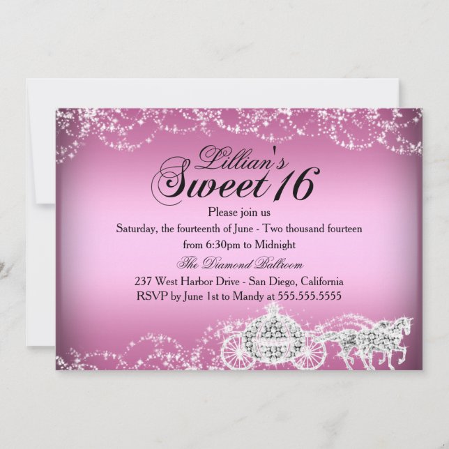 Horse & Carriage Princess Theme Sweet 16 Invite (Front)