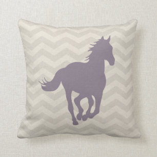 Horse Chevron Pattern Lavender Grey Cream Throw Pillow