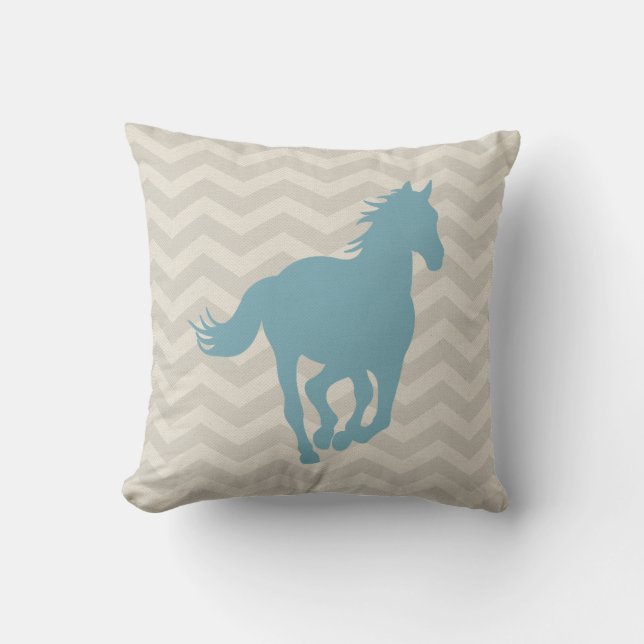 Horse Chevron Pattern Light Blue Grey Cream Throw Pillow (Front)