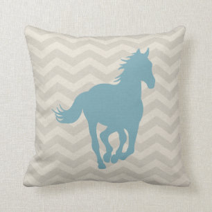 Horse Chevron Pattern Light Blue Grey Cream Throw Pillow