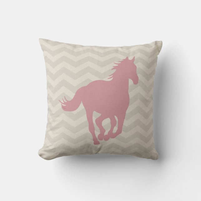 Horse Chevron Pattern Pink Grey Cream Throw Pillow (Front)