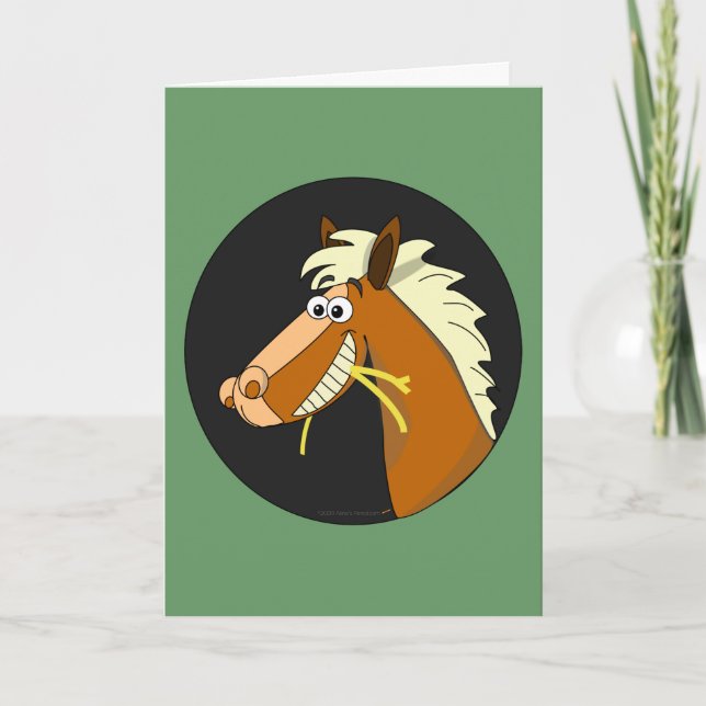 Horse Chewing Hay Birthday Card (green) (Front)