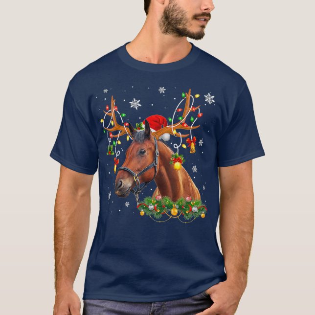 Horse Christmas Lights Horse Xmas T-Shirt (Front)