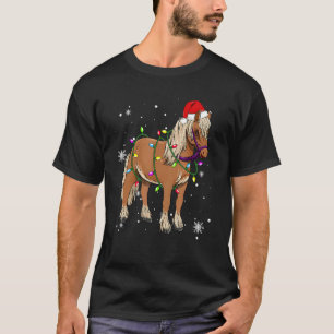 Horse Christmas Lights Led Santa Hat Christmas T-Shirt