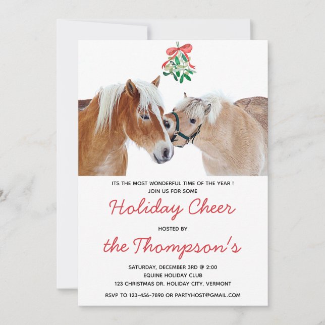 Horse Christmas Mistletoe Equestrian Cute Ponies Invitation (Front)