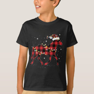 Horse Christmas Red Plaid Buffalo Pajama Horse Rid T-Shirt