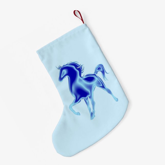 Horse Christmas Stocking Blue - Customizable (Back (Hanging))