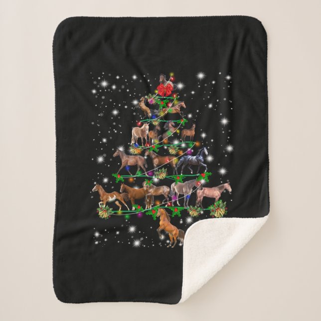 Horse Christmas Tree Covered By Flashlight Sherpa Blanket (Front)
