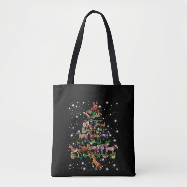 Horse Christmas Tree Covered By Flashlight Tote Bag (Front)