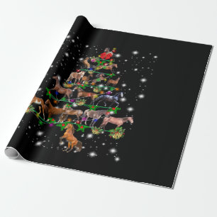 Horse Christmas Tree Covered By Flashlight Wrapping Paper