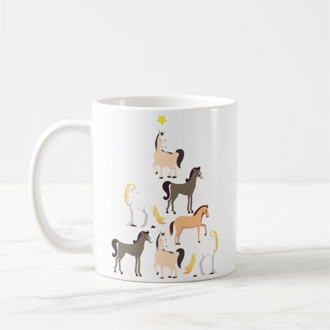 Horse Christmas Tree Cute Equestrian Gift Coffee Mug (Left)