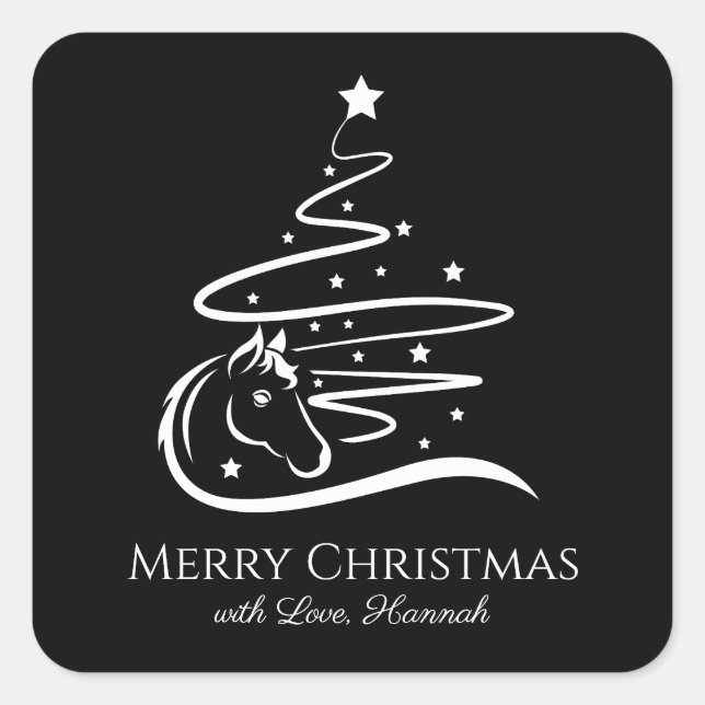 Horse Christmas tree Equestrian Square Sticker (Front)