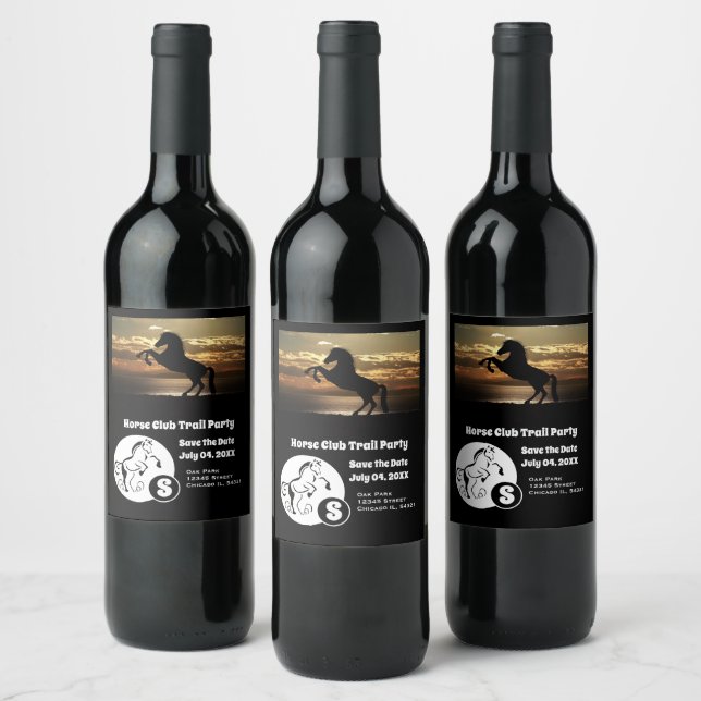 Horse Club Trail Party Monogram Photo Wine Label (Bottles)