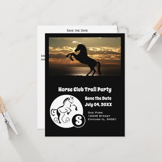 Horse Club Trail Party Monogramme Photo Invitation (Devant/Arrière en situation)