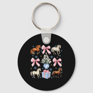 Horse Coquette Bow Christmas Horses Farmer Cowgirl Keychain