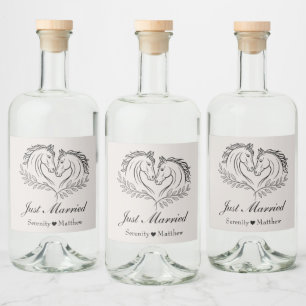 Horse Country Wedding Rustic Western Just Married Liquor Bottle Label