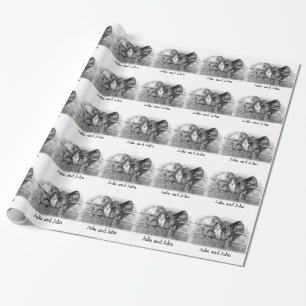 Horse Couple, Pencil, Western Wedding, Personalize Wrapping Paper