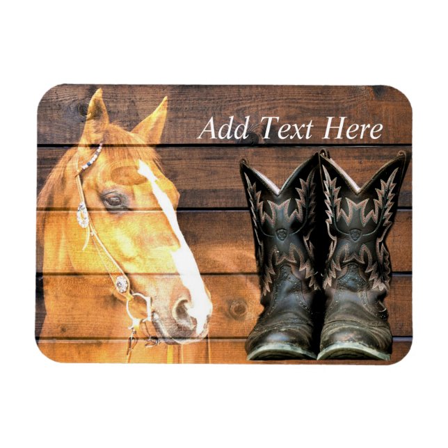 Horse Cowboy Boots Rustic Barn Board Magnet (Horizontal)