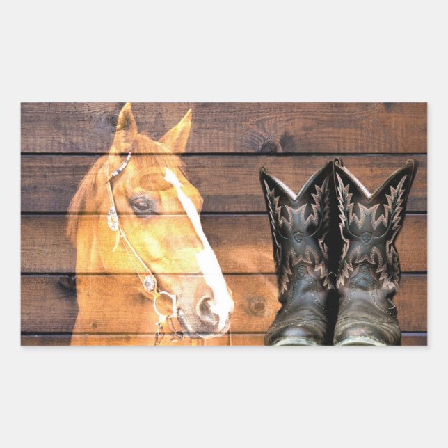 Horse Cowboy Boots Rustic Barn Board Sticker (Front)