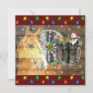 Horse Cowboy boots Snowman Christmas Thank You Card
