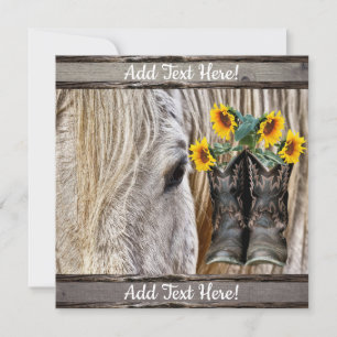 Horse Cowboy Boots Sunflowers Barn Board