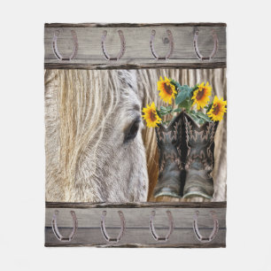 Horse Cowboy Boots Sunflowers Guitar Cowboy Hat Fleece Blanket