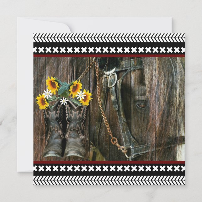 Horse Cowboy Boots Sunflowers Rustic Barn Board Thank You Card (Front)
