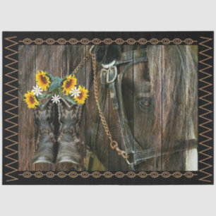 Horse Cowboy Boots Sunflowers Rustic Barn Board Tissue Paper